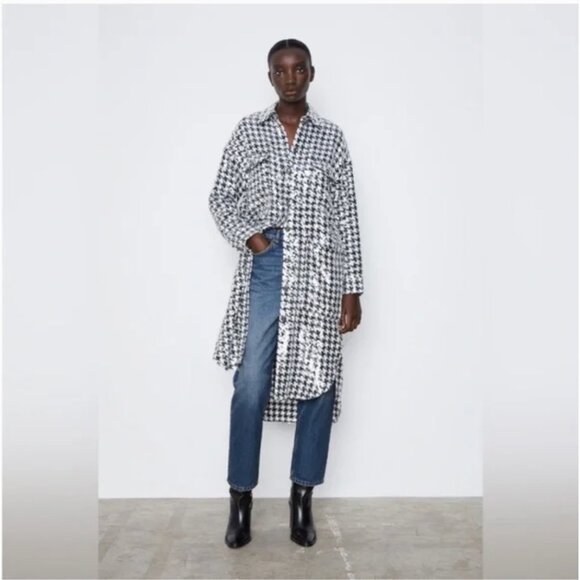 LIMITED EDITION Zara Houndstooth Sequin Overshirt Size S NEW WITH TAG! - Picture 3 of 12